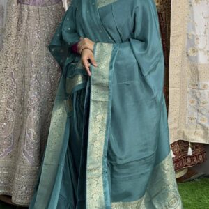 Dark Teal Silk Khaddi Katan Saree